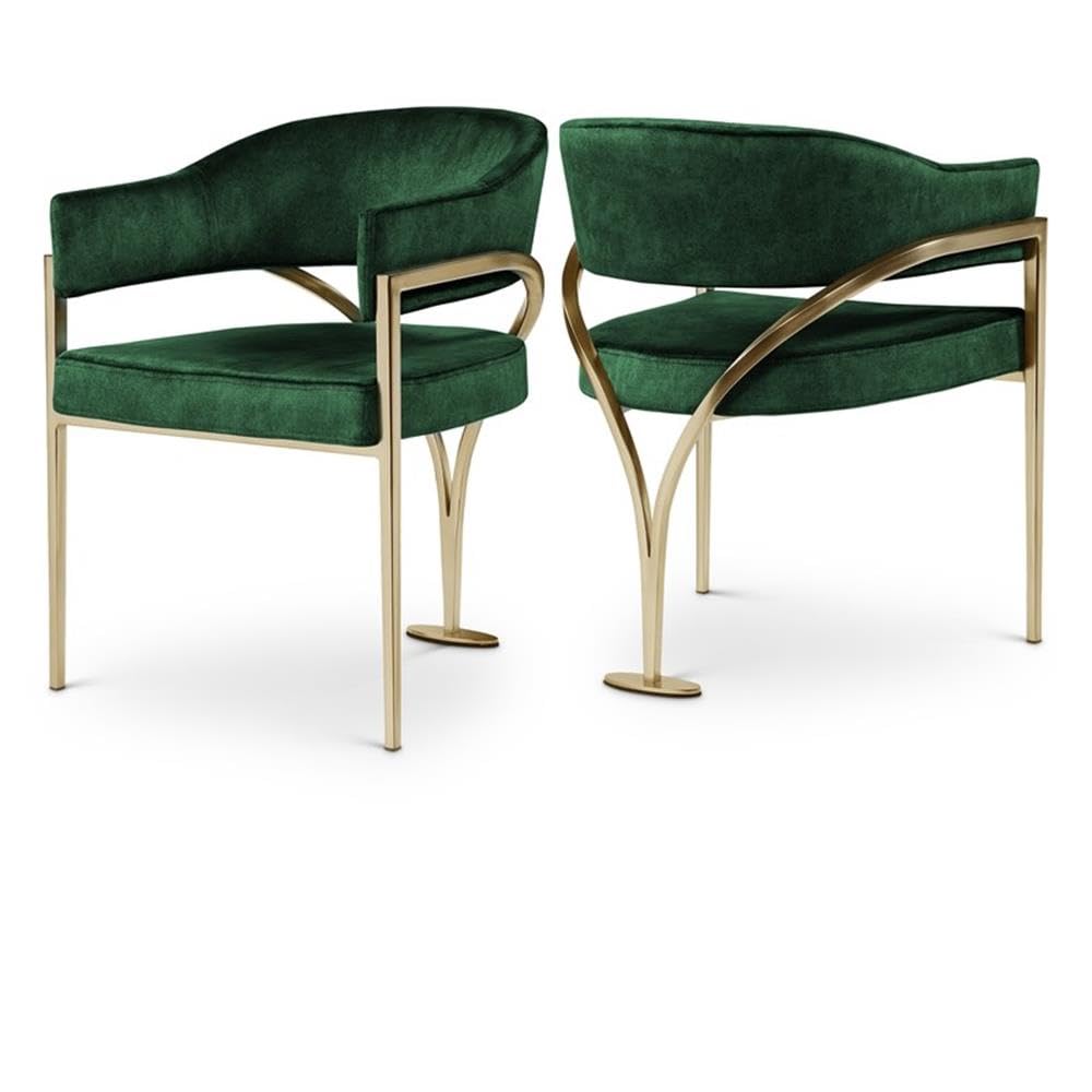Photo 1 of Meridian Furniture 553Green-C Madelyn Collection Modern | Contemporary Velvet Upholstered Dining Chair with Brushed Brass Metal Frame, 23.5" W x 22" D x 30" H, Green, Set of 2