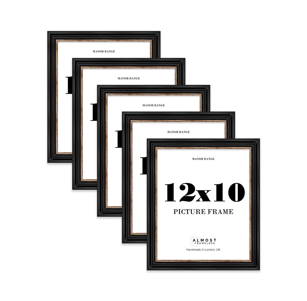 12x10 Picture Frame, Display 12x10 Pictures (25.4 x 30.5cm) - Black & Gold Classic 42mm Edge Frame for Home Décor - 5 Pack