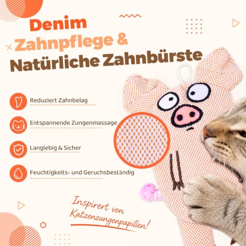 Katzenminze-Spielzeug, 2er-Set Interaktives Katzenspielzeug mit 8000 mg Katzenminze & Silvervine, Schwein aus Plüsch mit Knisterpapier, Glocke und Elastischem Schwanz zur Zahnpflege – Bild 5