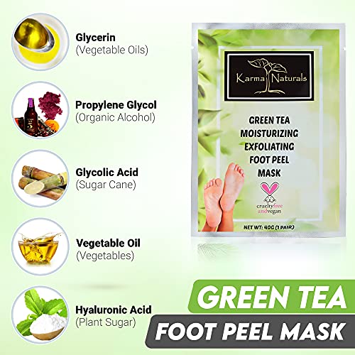 Foot Peel Mask Green Tea Moisturizing Exfoliating Foot Masks - Karma Organic Feet Peeling Masks For Dry Cracked Feet, Remove Dead Skin & Calluses - Removes & Repairs Rough Heels, Dry Toe Skin (Pack Of 2) #TOP4