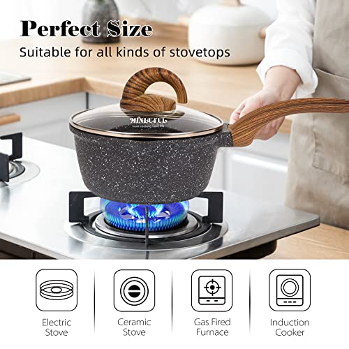Minluful Nonstick Saucepan With Lid, 1.8 Quart Classic Black Granite Coated Pasta Soup Pot For All Stovetops, 7 Inch Small Sauce Pan For Cooking Sauce Soup And Milk #TOP3