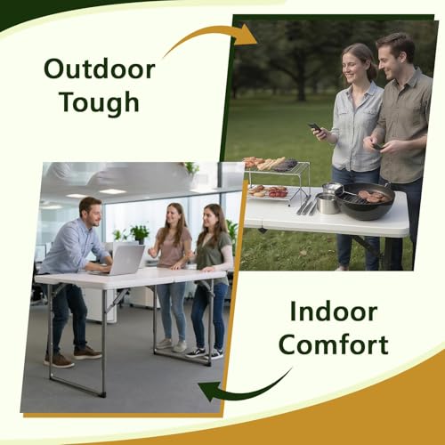 image for MAKE CHANGES Folding Table, 4FT Foldable Picnic Table with Adjustable 