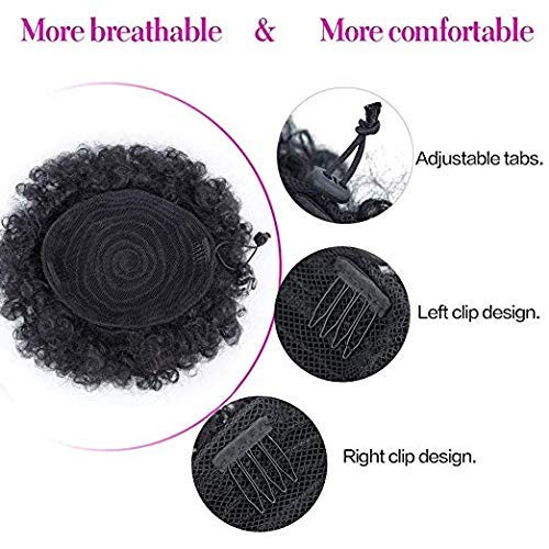 AISI QUEENS Afro Puff Drawstring Ponytail Synthetic Short Afro Kinkys Curly Afro Bun Extension Hairpieces Updo Hair Extensions with Two Clips (8inch,1B)