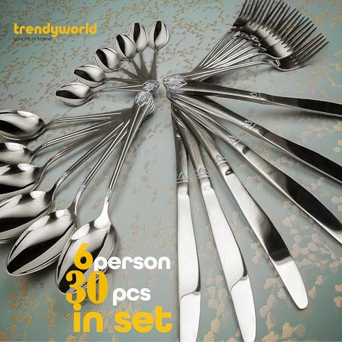 Silverware-Set-Limited-Edition–30-Piece-Family-Dinnerware-Set–Flatware-Set-for-6–Silver-Tableware-Set–Spoons-Knives-Teaspoons-Forks-Salad-Forks Silverware Set Limited Edition–30 Piece Family Dinnerware Set–Flatware Set for 6–Silver Tableware Set–Spoons Knives Teaspoons Forks Salad Forks