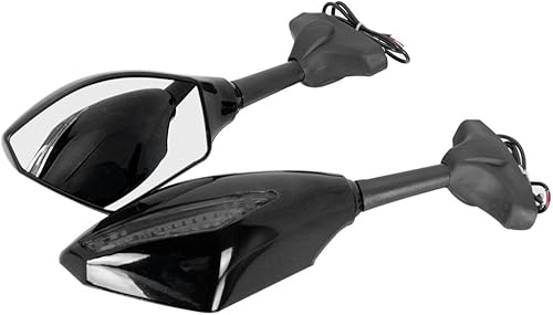 Miniatura 8 de Amazinea, 2 espejos laterales retrovisores con luz de giro LED color ámbar integrada, delantero, color negro, para Honda Yamaha Kawasaki Ninja, Negro