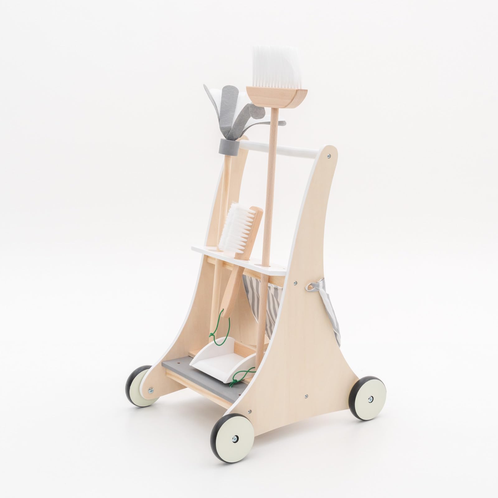 CARRITO DE LIMPIEZA MONTESSORI DE ECO MADERA "CLEAN UP" FREGONA, ESCOBA, CEPILLO Y RECOGEDOR INCLUIDOS 43 X 35 X 66 CM Cura della persona e salute