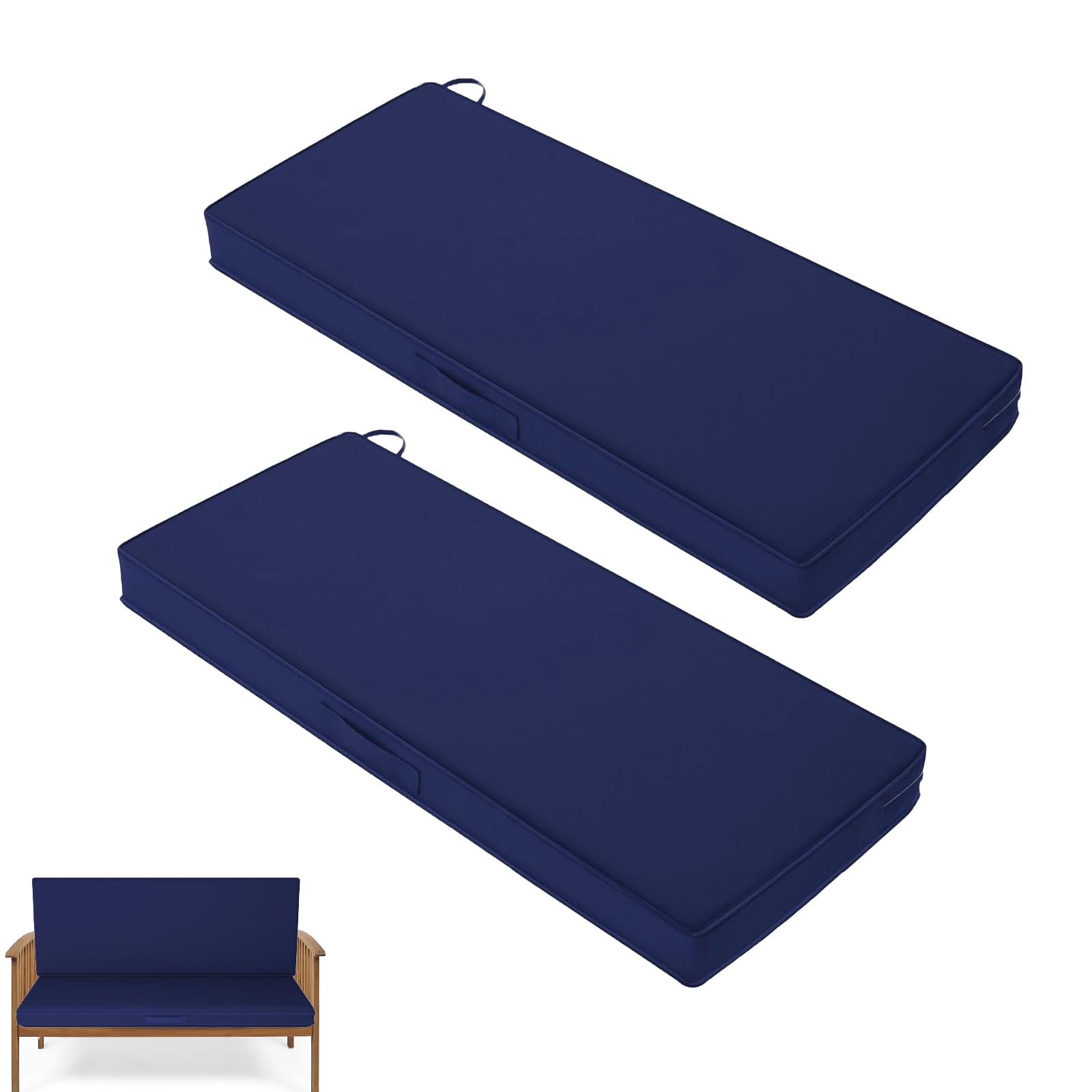 Iristykilin 2 Pack Outdoor Bench Cushion - 48 x 18 Inch Waterproof Patio Furniture Cushion Bench Pad, Porch Swing Cushion with Ties and Handle, High Color Fastness Patio Loveseat Cushion