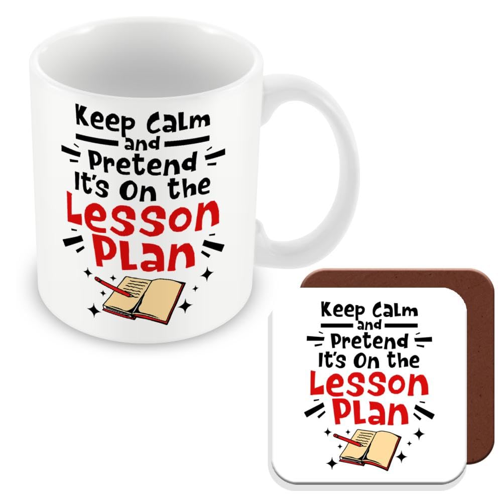 Muggz Mug & Coaster Gift For Teachers Keep Calm And Pretend Its On The Lesson Plan - Giftset - Made By In The Uk