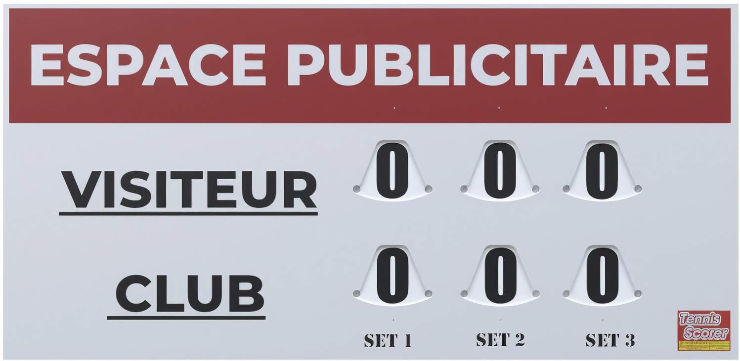 Tabellone Segnapunti Tennis (120 x 60 cm Grande) – Visualizzazione Manuale con Dischi Rotanti – Spazio Sponsor – PVC | Garanzia 5 Anni – Prodotto in Francia – per Club di Tennis e Padel