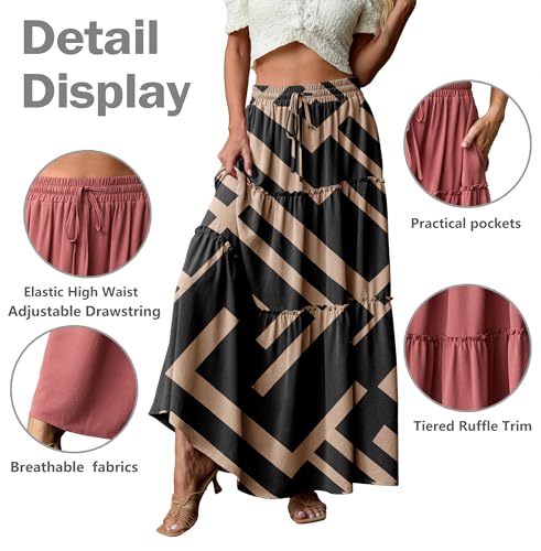 Image of Lepunuo Womens Casual Boho High Waisted Flowy Maxi Skirts Tiered Floral Long Skirts with Pockets for Summer Beach Vacation
