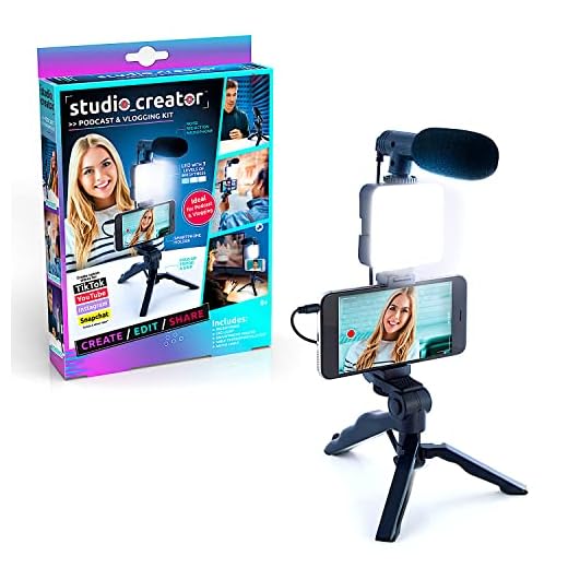 Studio Creator Podcast and Vlogging Kit, Phone Holder, LED Light, Microphone + Tripod, Create Content On The Go, Age 6+, White