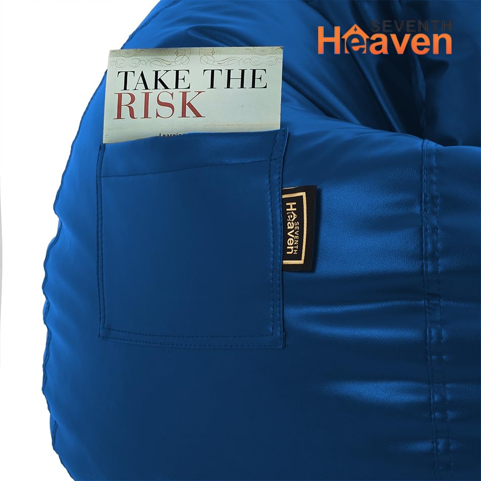 Image of Seventh Heaven 3XL Bean Bag Cover with Footrest and Cushion (Without Beans) | Premium Scratch Resistant Leatherette | (Leatherette Fabric - Royal Blue)
