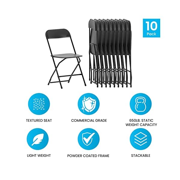 Flash Furniture Klappstuhl HERCULES aus Kunststoff – Leichter Stuhl zum Klappen für Gäste oder Veranstaltungen – Praktischer Küchenstuhl auch für draußen geeignet – 10er-Set – Schwarz – Bild 6