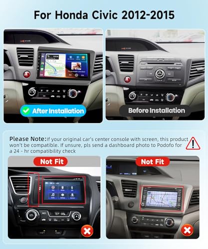 Image of 2G+64G Car Radio Stereo for Honda Civic 2012-2015 with Wireless CarPlay /Android Auto, 9 Inch HD Touch Screen Android 15 Head Unit GPS WiFi Bluetooth FM /RDS EQ HD Backup Camera