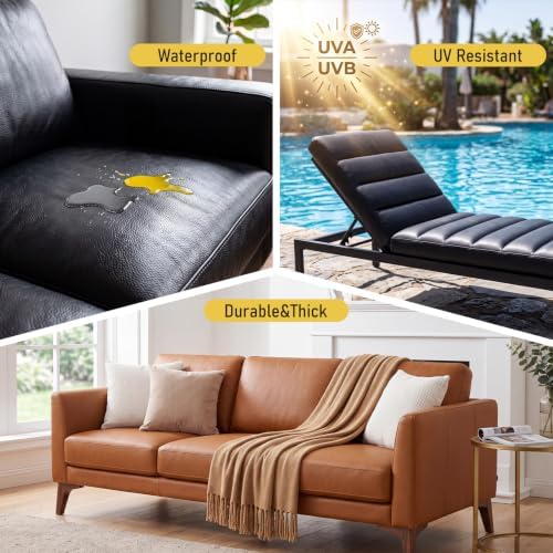 Marine Vinyl Upholstery Faux Leather: Premium Black Faux Leather Fabric Waterproof Durable for DIY Upholstery Boat Car Sofa (Black, 1 Yard Pre Cut) - 4