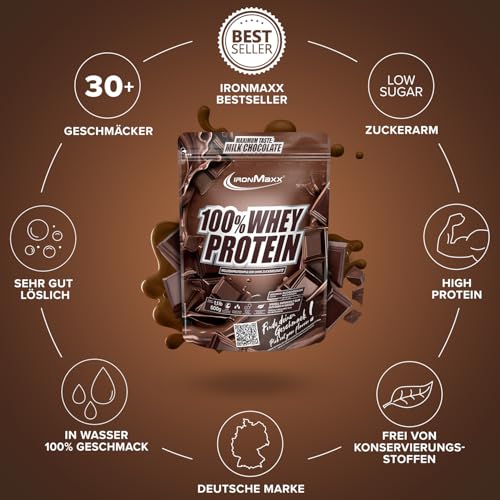 IronMaxx IronMaxx 100% Whey Protein Pulver 500g - Schokolade | Cremiger Eiweißshake mit BCAAs & EAAs | High Protein, Low Carb & zuckerarm | Ideal für Muskelaufbau & Fitness - Funktionsansicht 5 | Proteinpulver