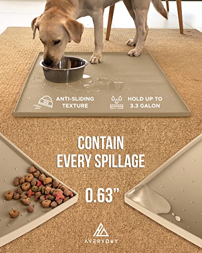 AVERYDAY 32x24 Silicone Dog Water Bowl Mat Fits Multi Cat Feeding Stations, 0.63" High Edge XL Waterproof Rubber Pet Dog Cat Food Bowl Mat/Tray for Floor & Dog Bowls to Protect Wooden Floor - Image 4