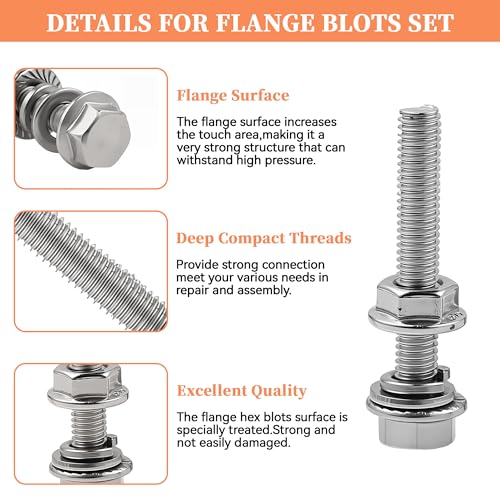Image of 260Pcs 304 Stainless Steel M6 Flange Hex Head Bolts Assortment Kit,M6-1.0 x 12 /16 /20 /25 /30 /35 /40mm with Serrated Flange Nuts,Washers & Lock Spring Washers,Hex Head Screw, Full Thread DIN6921