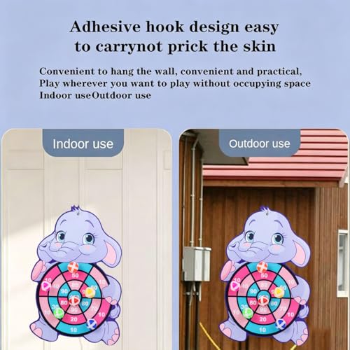 Image of Dart Game for Kids, Indoor Games for Kids with Sticky Balls, Target Board Game for Hand-Eye Coordination, Fun Gift for Boys Age 8-10 Years, Soft Board with 3 Balls and Purple Elephant Hook