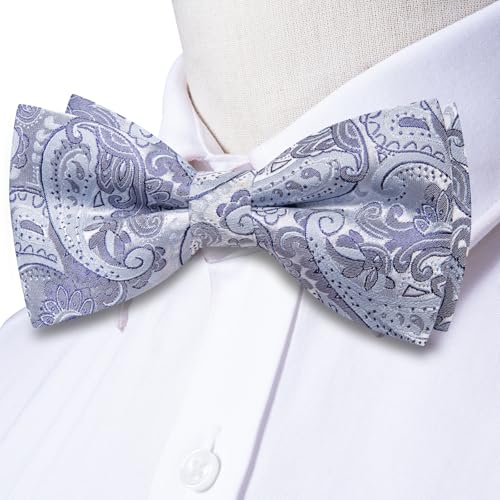Image of Dubulle Mens Paisley Striped Bowtie Set Pre-tied Bowtie for Men and Pocket Square Set Wedding Business