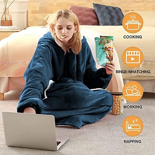 mebiusyhc Oversized Hoodie Blanket Fluffy Fleece Blanket Hoodie Hooded Blanket Deep Pockets, Cozy Warm Fleece Sherpa Blanket, Gifts Adults Mom Wife Girlfriend Men, One size fits all