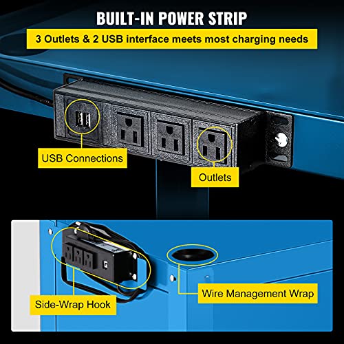 Vevor Steel Av Cart, 27-41" Height Adjustable Media Cart With 19" X 14" Retracting Keyboard Tray, 24" X 18" Presentation Cart With 3 Shelves, 150 Lbs Weight Capacity Suitable, Blue #TOP5