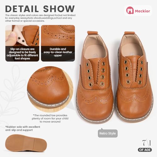 Image of Meckior Toddler Boys Girls Dress Shoes Little Kid Oxford Shoes Wedding Church Dress Shoes PU Leather Lace Up School Uniform Loafer Flats