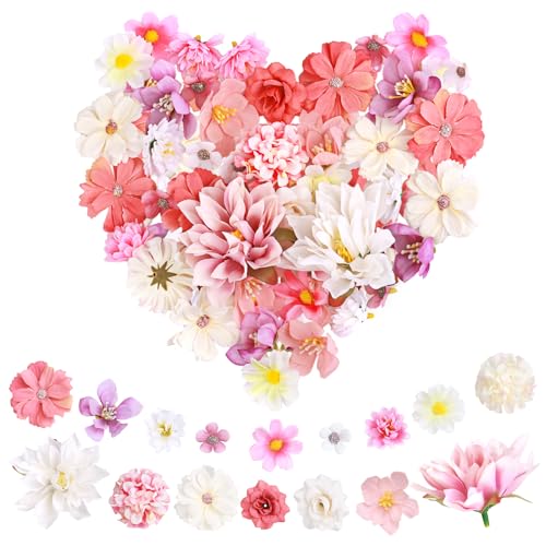 42 peças cabeças flores artificiais, 16 estilos flores falsas decorativas, flores artificiais deco para DIY artesanato de casamento coroa parede festa casa