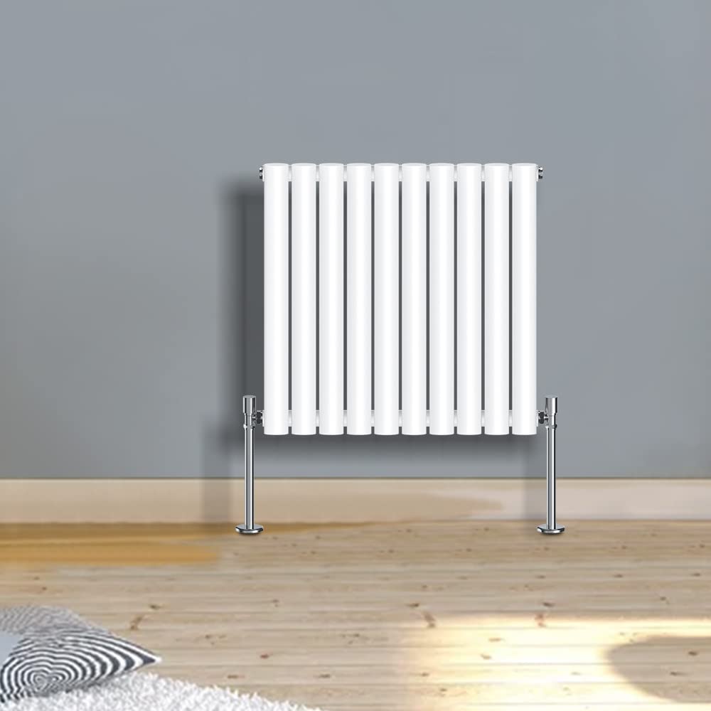 Warmehaus 600x590mm Slimline Horizontal Radiators White Single Modern Wall-Mounted or Floor Standing Oval Panel Radiator
