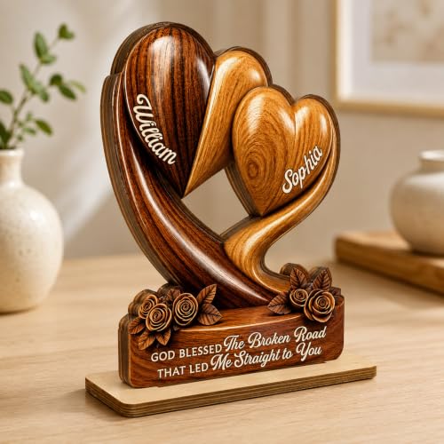 Personalized Interlocking Heart Wooden Plaque, Custom Gift for Couples - Image 2