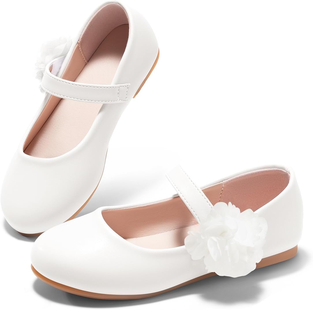 Haloumoning Girls Mary Jane Flats Ballet Dress Shoes Kids Flower Slip on Wedding Party Princess Shoes