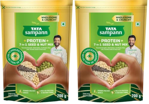 Image of Tata Sampann Protein 7-in-1 Seed & Nut Mix | Contains Roasted Pumpkin, Watermelon, Sunflower, Flax, Chia, Sesame Seeds & Soya nuts | Rich in Protein, Magnesium, Phosphorous & Dietary Fibre | 200g