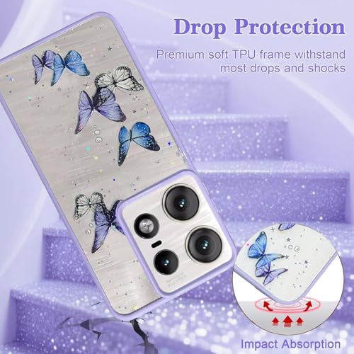 Image of VONZEE for Moto Edge 50 Pro Clear Glitter Butterfly Case, Cute Bling Sparkle Shiny Soft Silicone TPU Bumper Shockproof Women Girls Slim Protective Phone Cover for Moto Edge 50 Pro, Purple