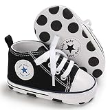 KKIIDDSS Unisex Baby Girls Boys Canvas High-top Shoes, Newborn Infant Anti-Slip Soft Sole Frist Walking Sneakers (A01/Black,6-12 Months)