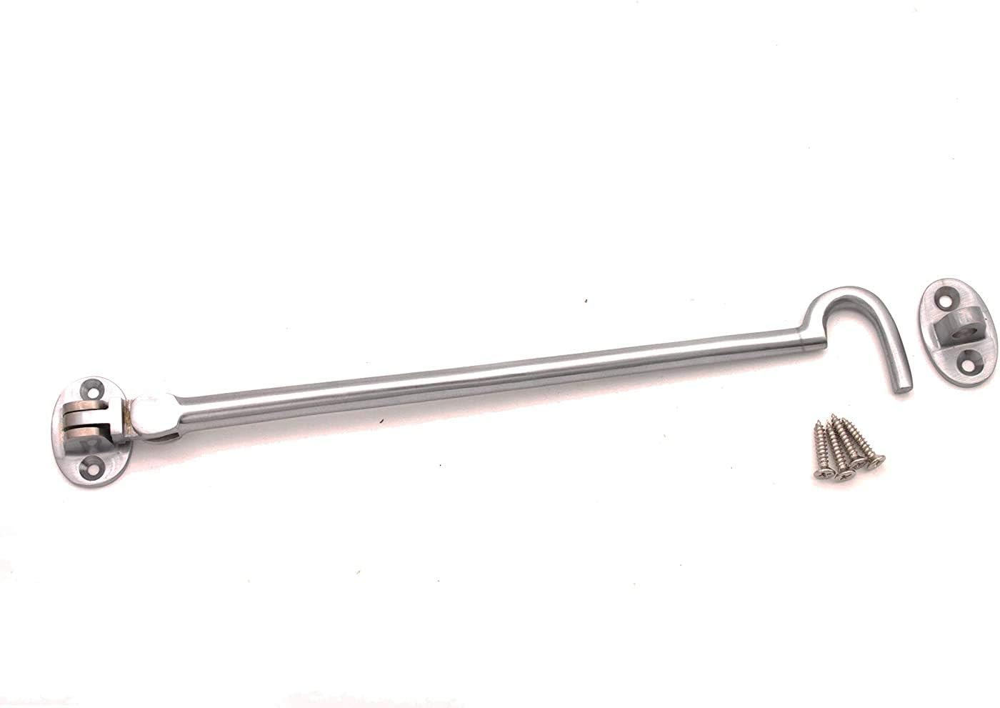 Infinity Decor10" (250mm) Satin Chrome Heavy Duty Brass Cabin Hook & Eye Silent Catch/Latch/Holder/Back Gate/Shed/Patio Door
