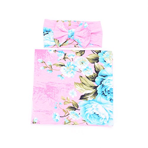 Newborn Receiving Blanket Headband Set Flower Print Baby Swaddle Receiving Blankets Galabloomer