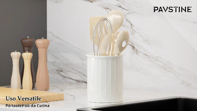 Portautensili In Ceramica Bianco 15,5 Cm - Organizer Da Cucina Stile Fattoria Con Intaglio Per Posate