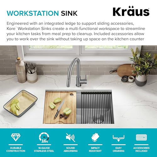 KRAUS-Kore-28-Inch-Undermount-Workstation-16-Gauge-Single-Bowl-Stainless-Steel-Kitchen-Sink-with-Accessories-KWU110-28 KRAUS Kore 28 Inch Undermount Workstation 16 Gauge Single Bowl Stainless Steel Kitchen Sink with Accessories KWU110 28