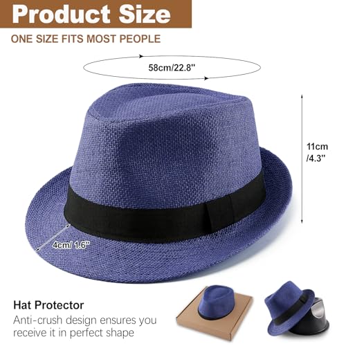 Image of Straw Fedora Hats for Men Women, 1920s Short Brim Trilby Panama Hat Summer Beach Sun Cap