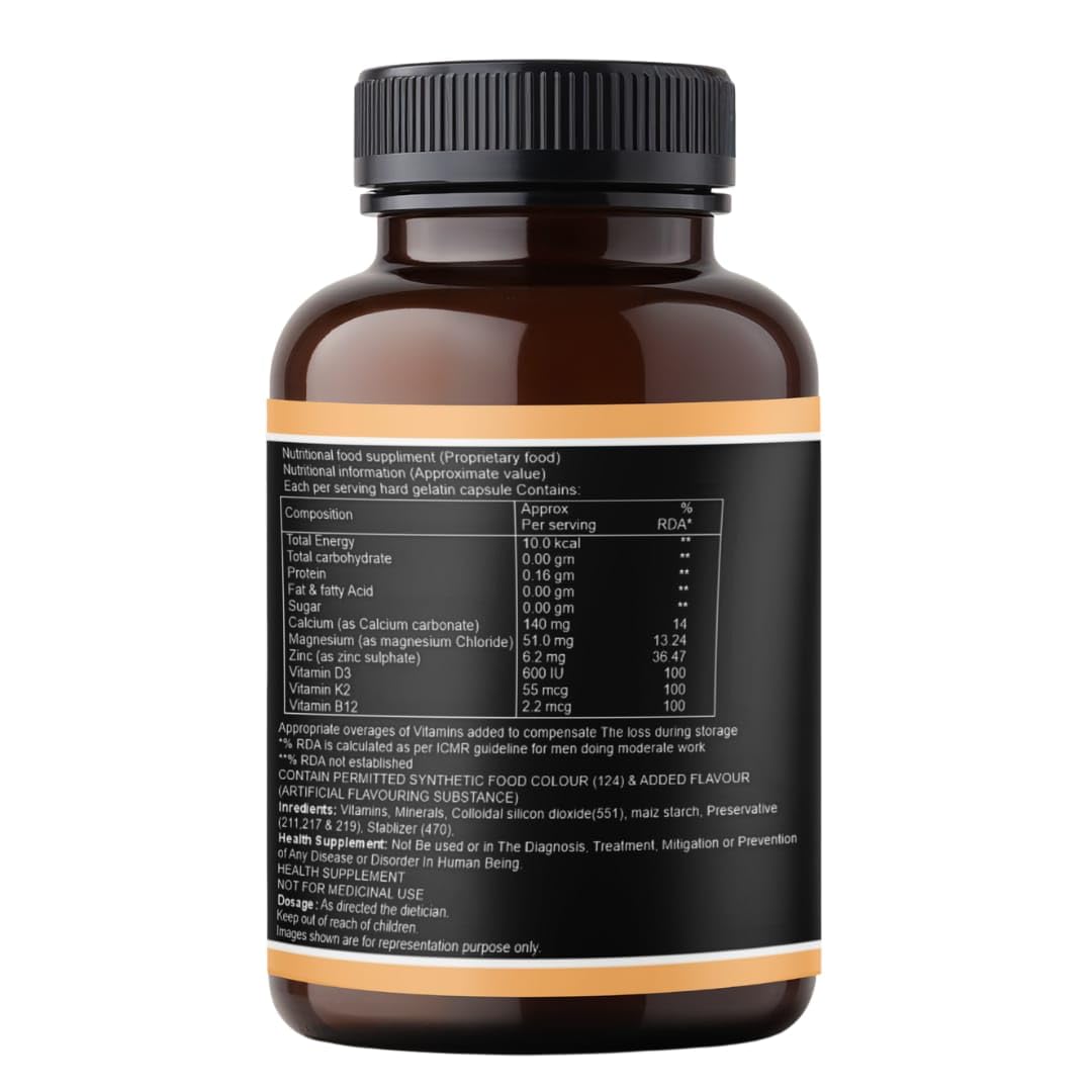 TrulyVeda D3, B12 & K2 Vitamins Capsules with Calcium, Magnesium & Zinc | 60 Capsules — Amazon image 2