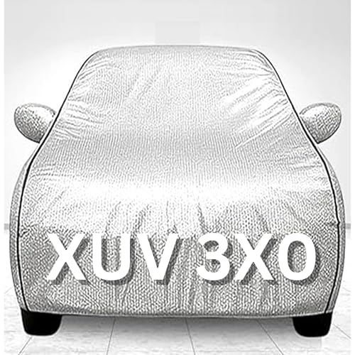 Image of 100% Waterproof Car Cover for XUV 3X0 UV Protection, Dustproof, Windproof | Custom Fit with Mirror Pockets, Belt & Buckle | All Weather Outdoor Body Cover(Silver)
