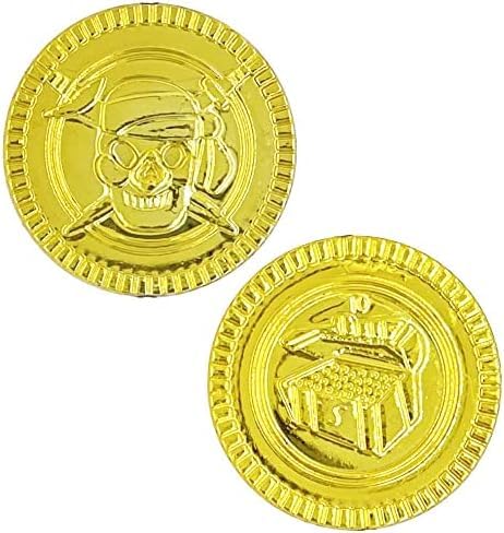 The Dreidel Company St. Patrick's Pirate Gold Coins (50 Pack) Novelty Party Favors, Plastic Gold Coins Bulk (50 Gold Plastic Coins)