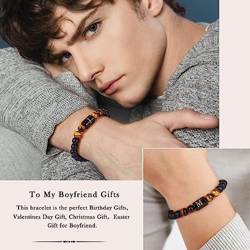 Ieftop Cute Gifts For Boyfriendfrom Girlfriend, 8Mm Tiger Eye & Black Agate Initial S Bracelets Birthday Gifts For Boyfriend From Girlfriend Christmas Valentines Graduation Gifts For Boyfriend Him #TOP2