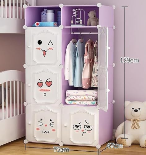 Image of Foldable Plastic Wardrobe for Clothes - Baby Cupboard for Clothes Storage, Wardrobe for Kids, Plastic Almirah, Collapsible Wardrobe for Kids Livingroom & Home (HB1 Purple)