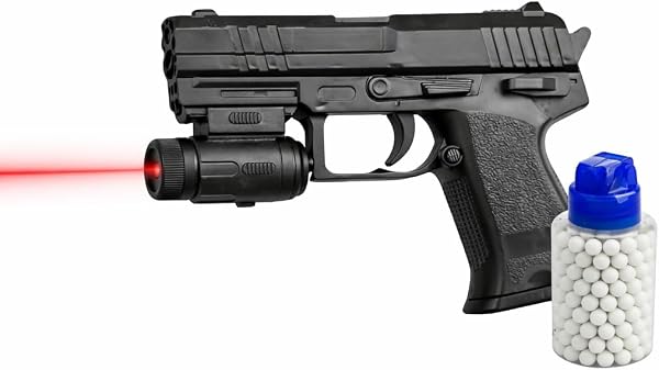 Pistolet à Billes 28 cm avec Viseur Laser Rouge, Design Futuriste, pour Cosplay et Loisir, +18 Ans, 400 Billes Incluses, LED Factice - 4