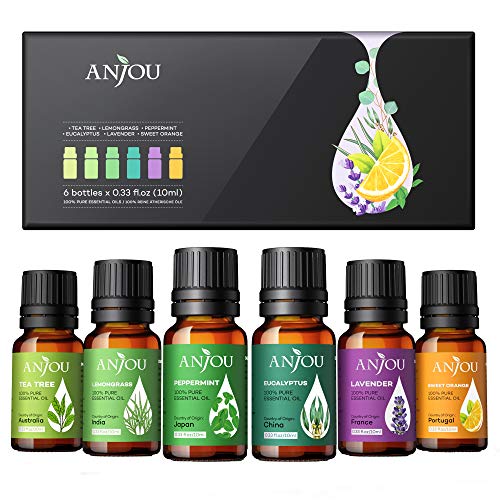 Essential Oils Set - Anjou Aromatherapy Essential Oil Top 6 10ml Pure & Therapeutic Grade for Diffuser Massage Yoga Auto Office