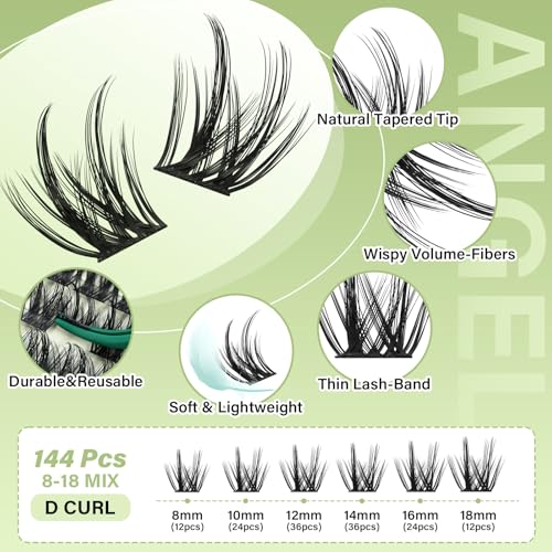 KEYYOU Angel Lash Clusters, 8-18mm Mix D Curl Wispy Eyelash Clusters for Natural Look Lash with Waterproof DIY Lash Extension at Home(Lash-Angel A02) — view 2