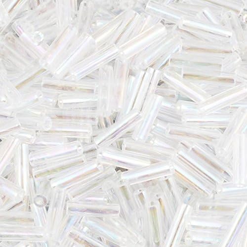Seed Beads-6mm Bugle-250 Crystal AB-Miyuki-12 Grams