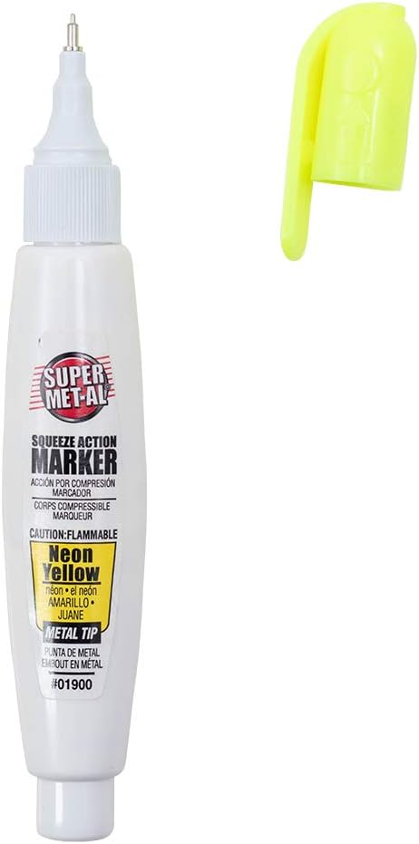 Brock 12 Pc Set Neon Yellow Super Met-Al Fine Tip Paint Marker Pens 1.4mm Stroke Weatherproof Metal Stone Rubber Plastic Glass for Auto Arts Craft