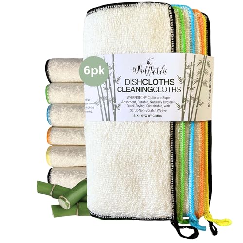 Whiffkitch Dishcloths Kitchen Dishrag Cleaning Scrub Reusable 6pk 9x9in